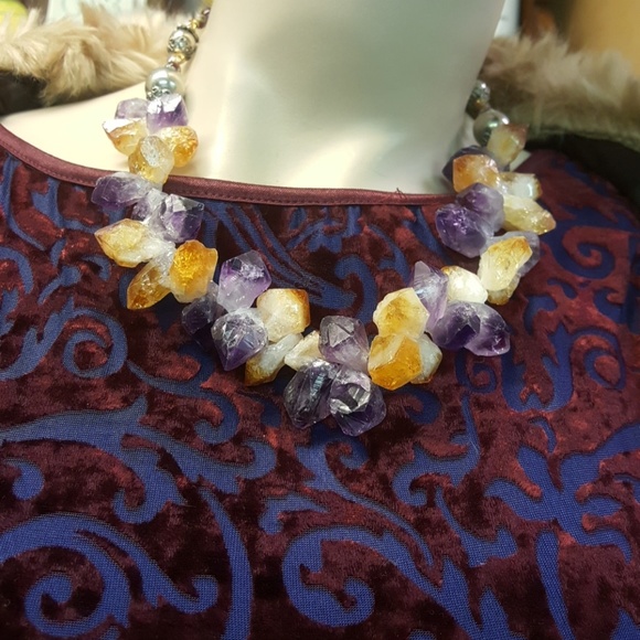 Handmade Jewelry - Amethyst, Citrine Quartz Crystal Necklace